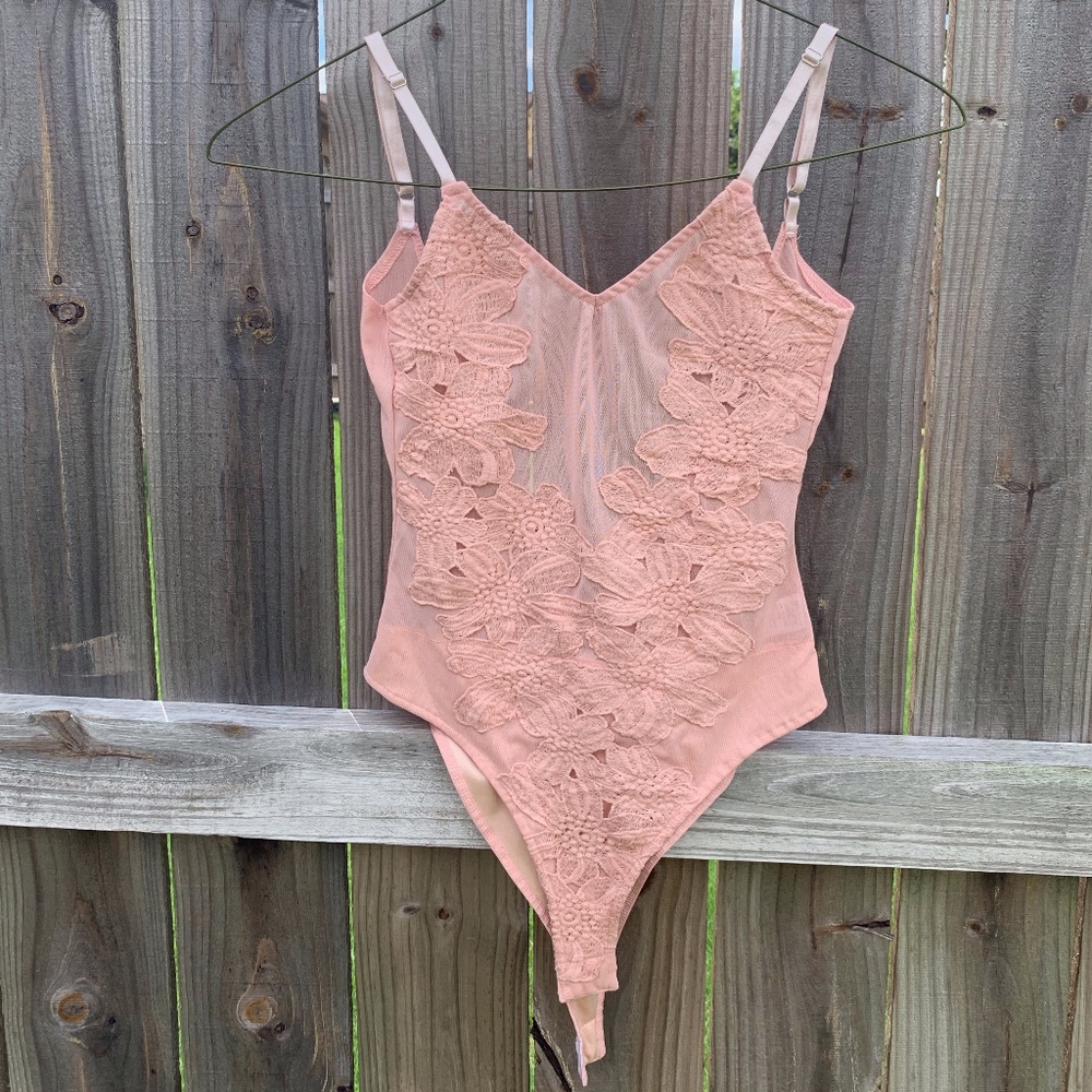 Pink Lace and Mesh Body Suit